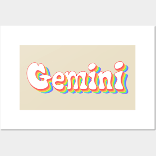 Retro Rainbow Gemini Zodiac Sign Posters and Art